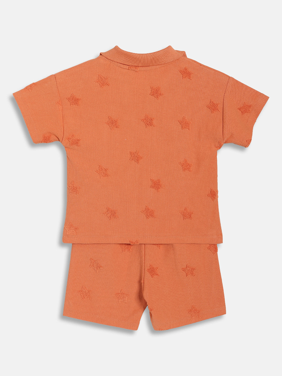 Baby Boys Star Textured Polo T-Shirt with Shorts Set, Rust Orange