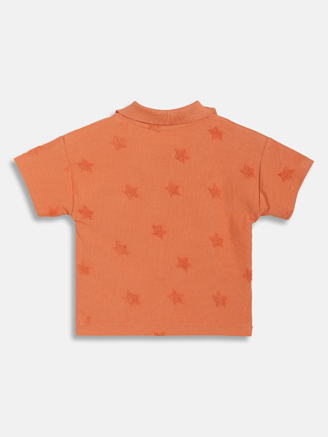 Baby Boys Star Textured Polo T-Shirt with Shorts Set, Rust Orange