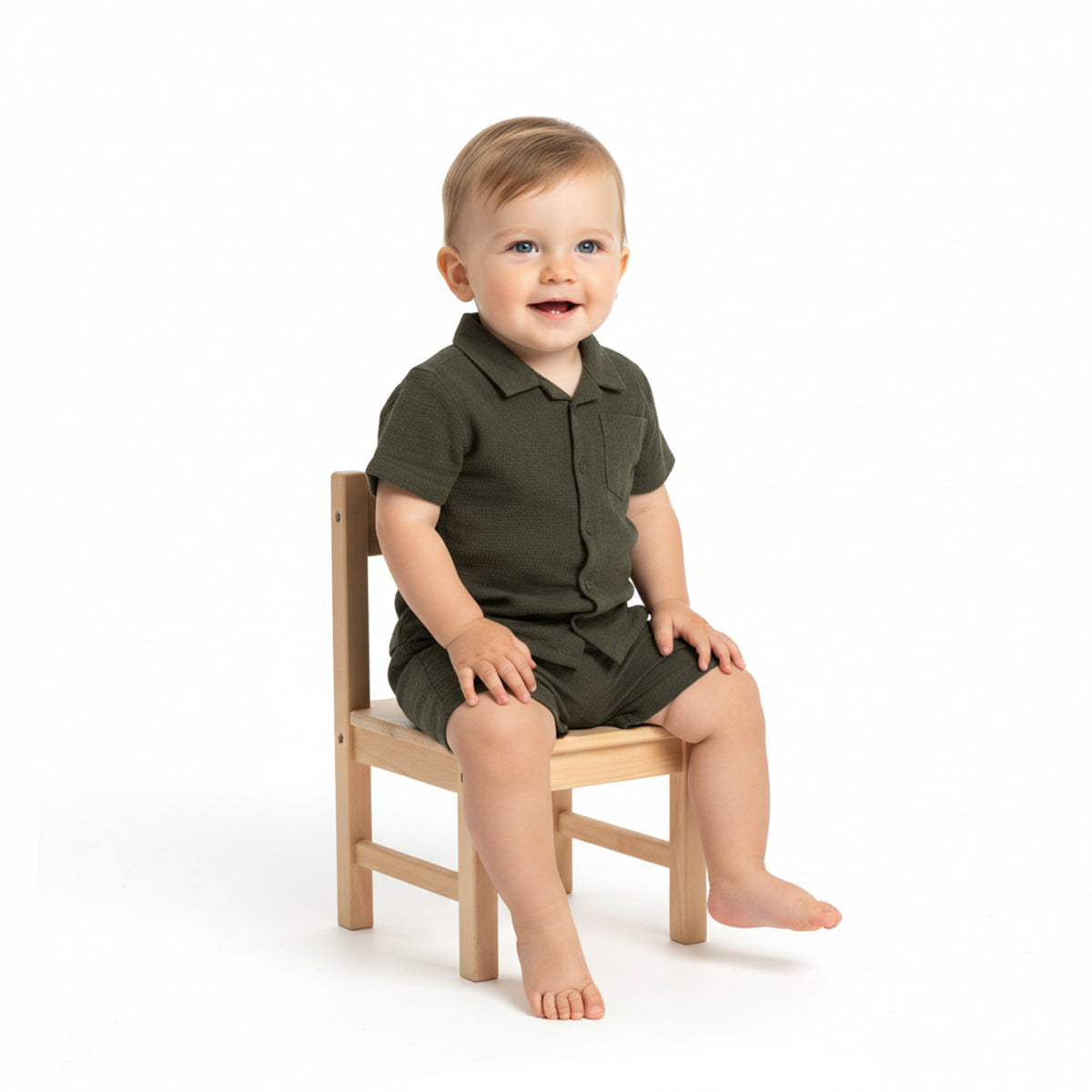 Baby Boys Solid Shirt with Shorts Set, Olive Green