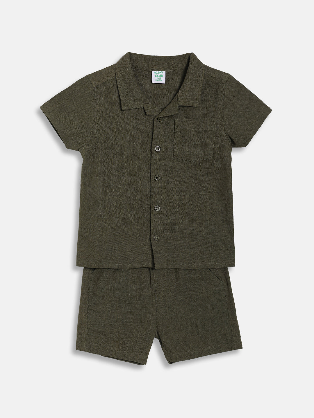 Baby Boys Solid Shirt with Shorts Set, Olive Green