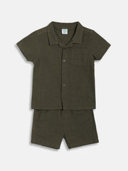 Baby Boys Solid Shirt with Shorts Set, Olive Green