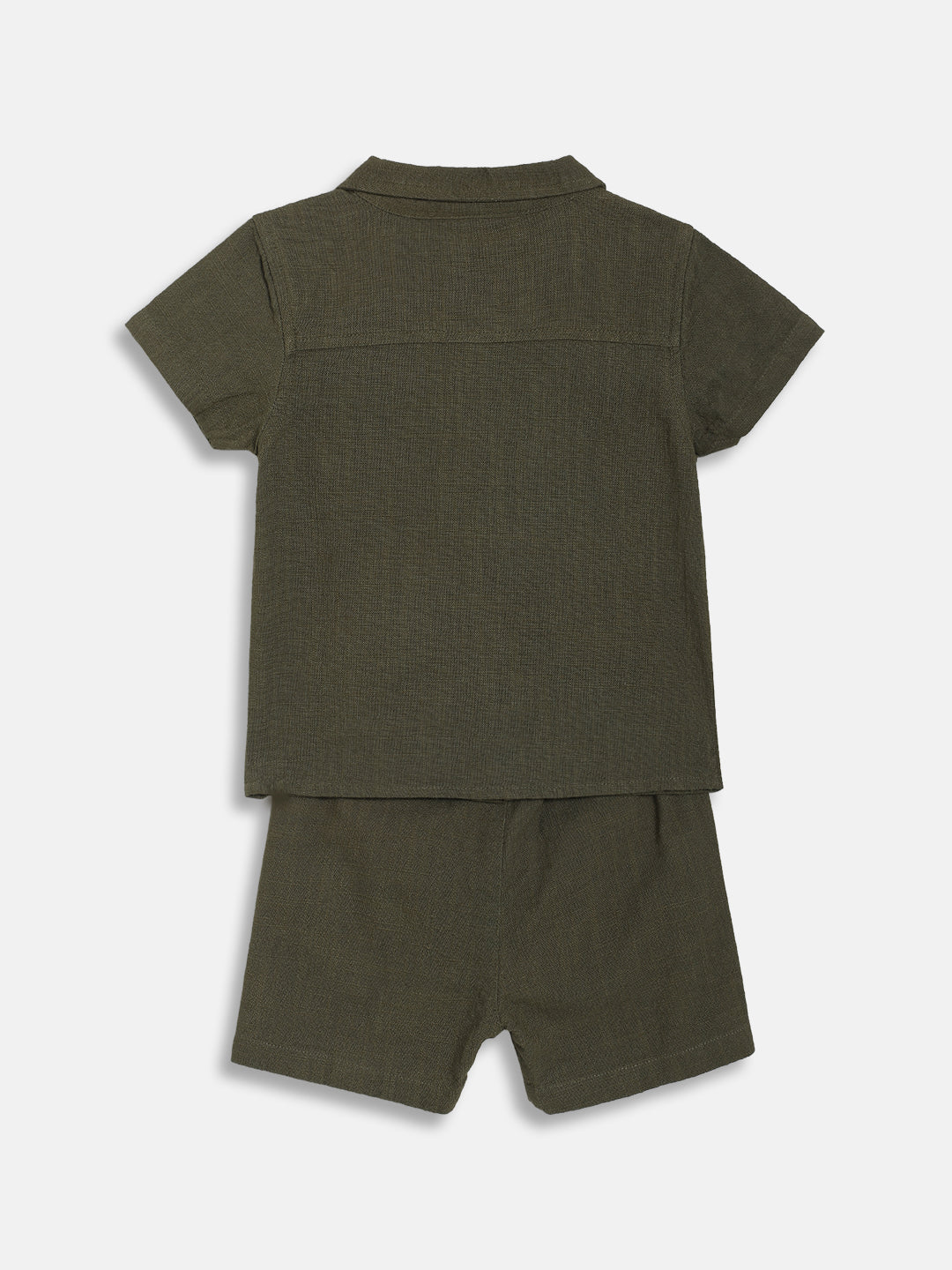 Baby Boys Solid Shirt with Shorts Set, Olive Green