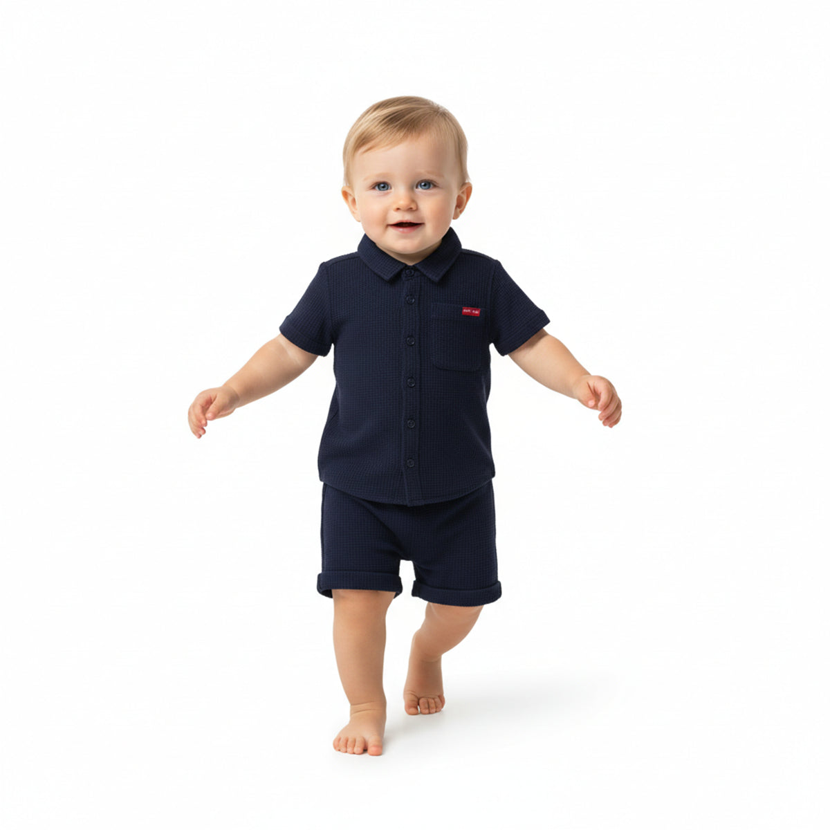 Baby Boys Solid Shirt with Shorts Set, Navy Blue