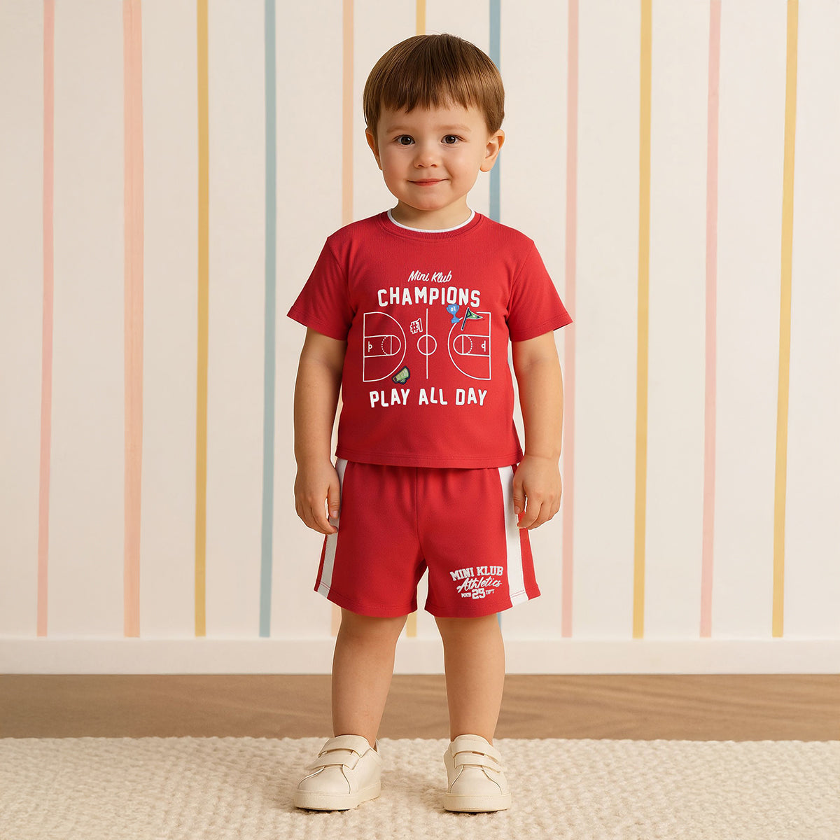 Baby Boys Graphic Print T-shirt and Shorts Set, Red