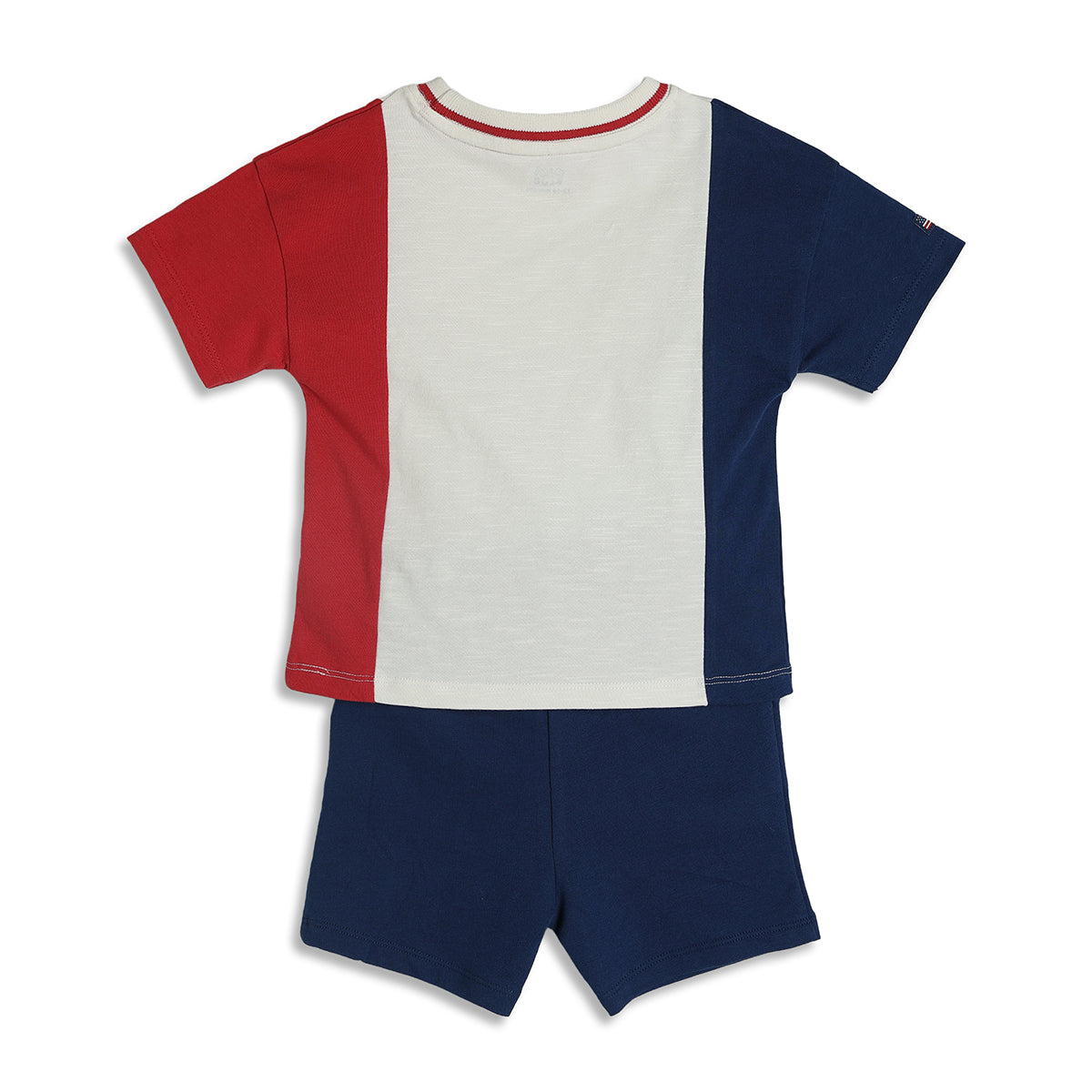 Baby Boys Colourblocked T-Shirt and Solid Shorts Set, Red, White and Navy Blue