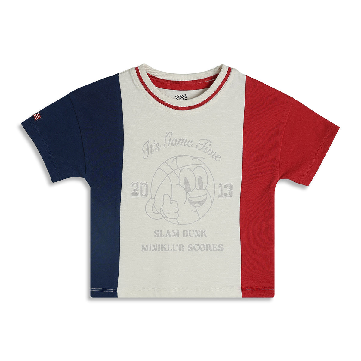 Baby Boys Colourblocked T-Shirt and Solid Shorts Set, Red, White and Navy Blue