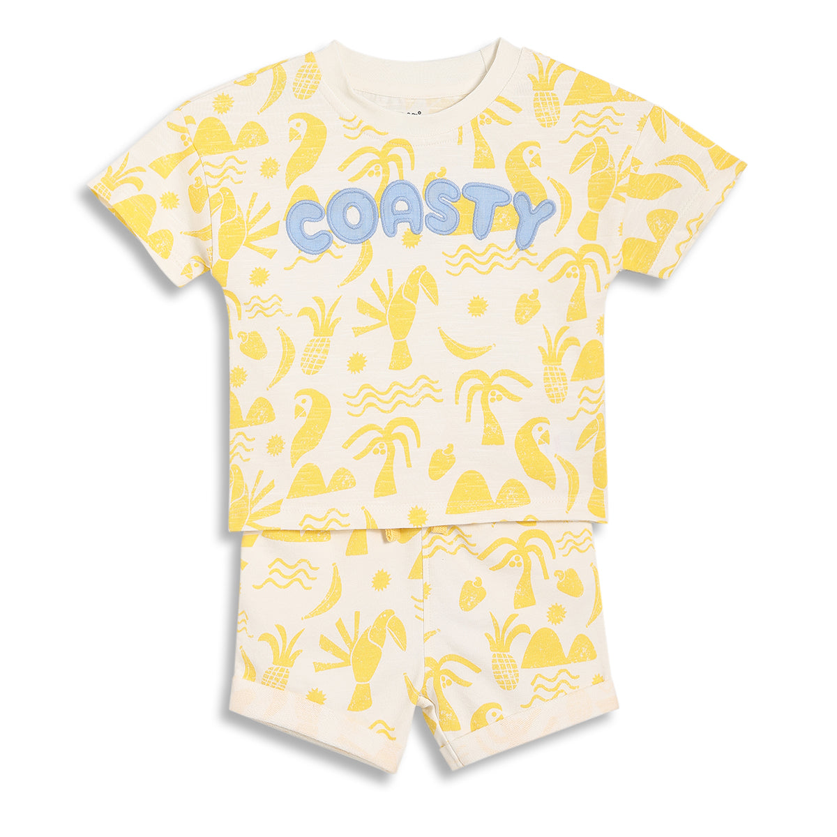 Baby Boys Tropical Print T-Shirt and Shorts Set, Cream and Yellow