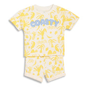 Baby Boys Tropical Print T-Shirt and Shorts Set, Cream and Yellow