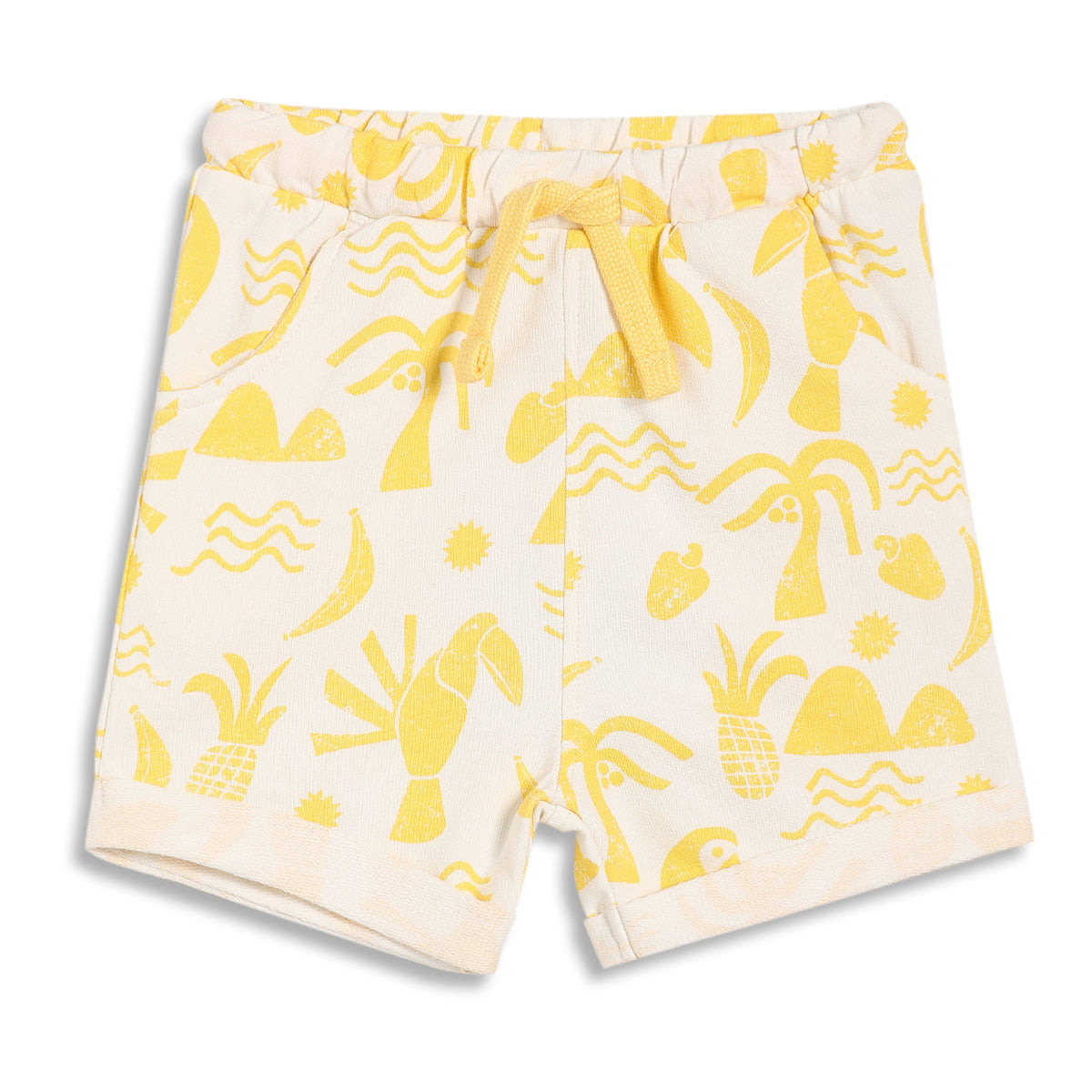 Baby Boys Tropical Print T-Shirt and Shorts Set, Cream and Yellow