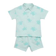 Baby BoysAll Over Turtle Print Polo and Shorts Set, Mint Green