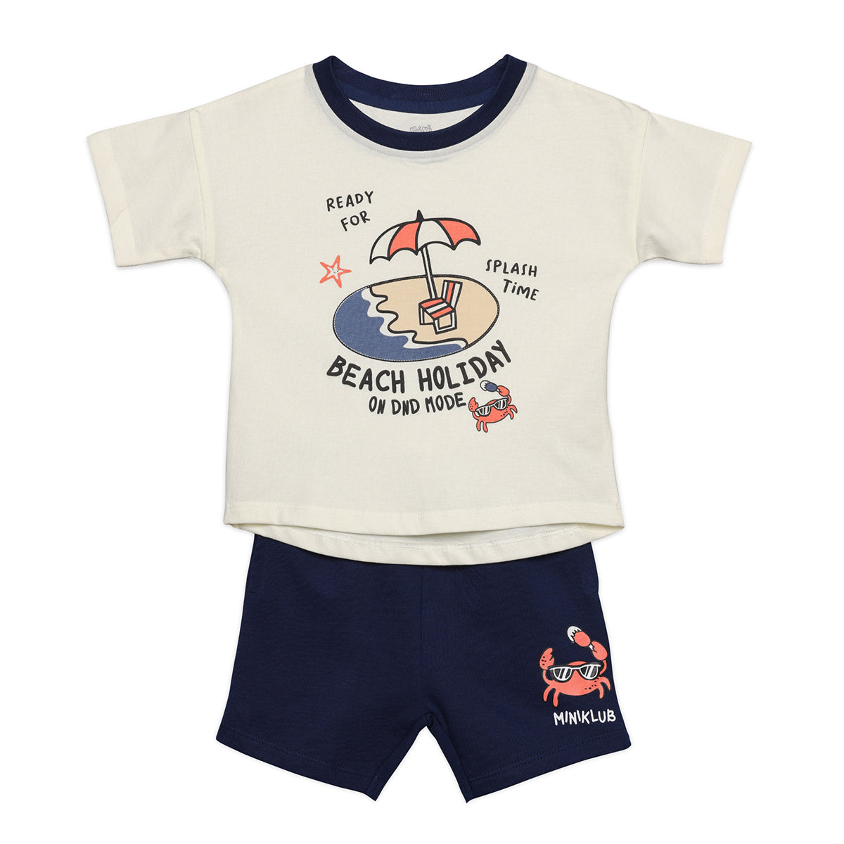 Baby Boys Graphic Print T-Shirt and Shorts Set, Cream and Navy