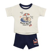 Baby Boys Graphic Print T-Shirt and Shorts Set, Cream and Navy