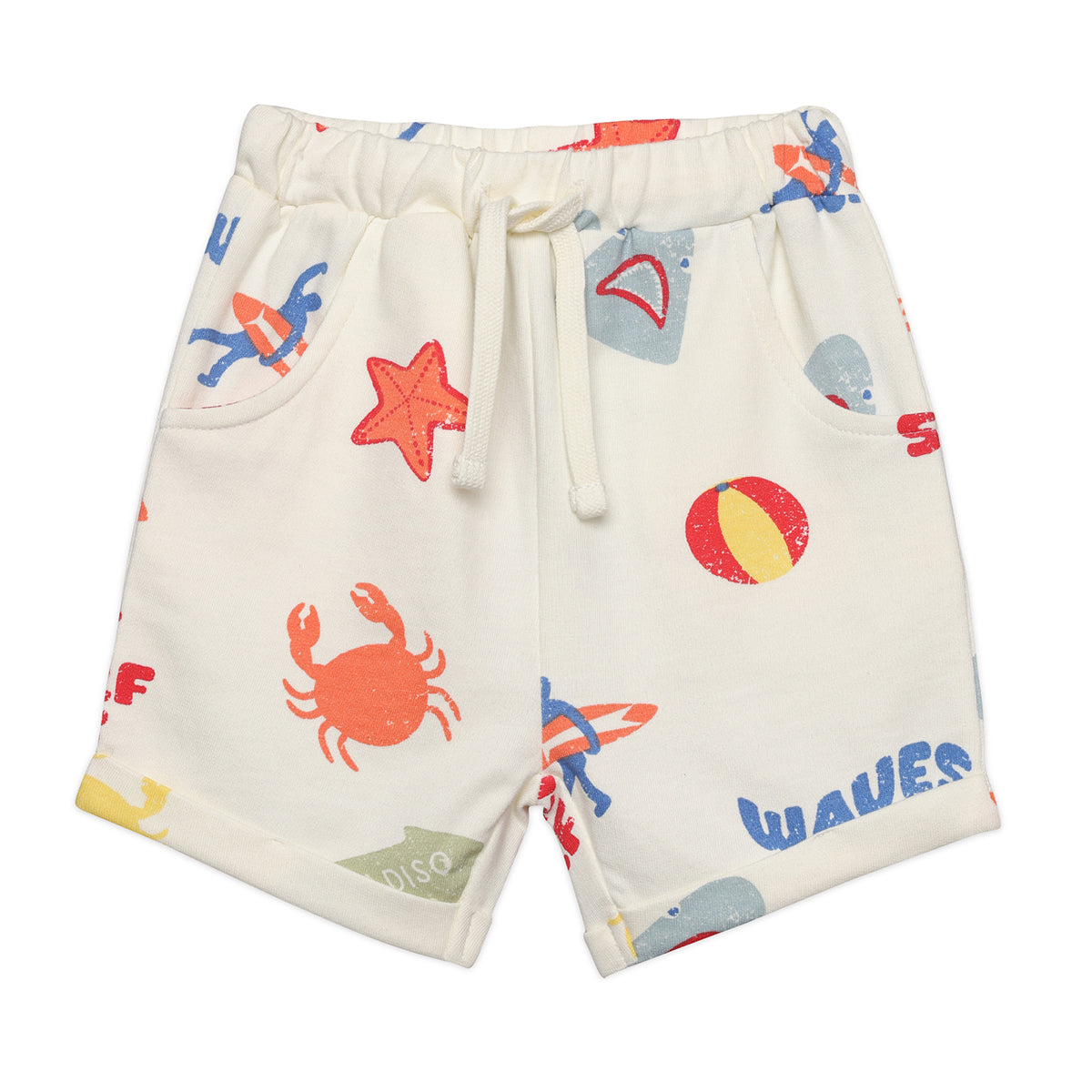 Boys All Over Surf Print Polo and Shorts Set, Cream Multi