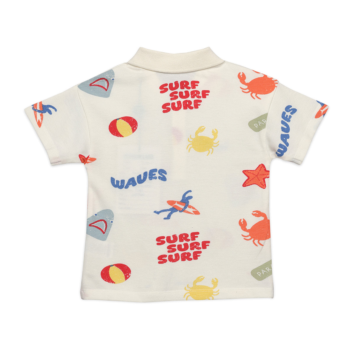 Boys All Over Surf Print Polo and Shorts Set, Cream Multi