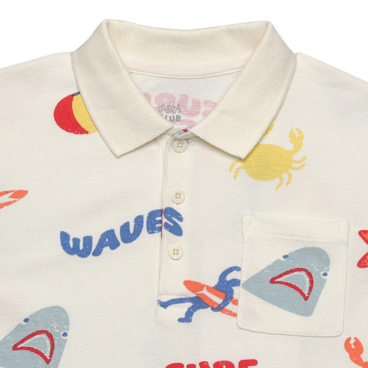 Boys All Over Surf Print Polo and Shorts Set, Cream Multi