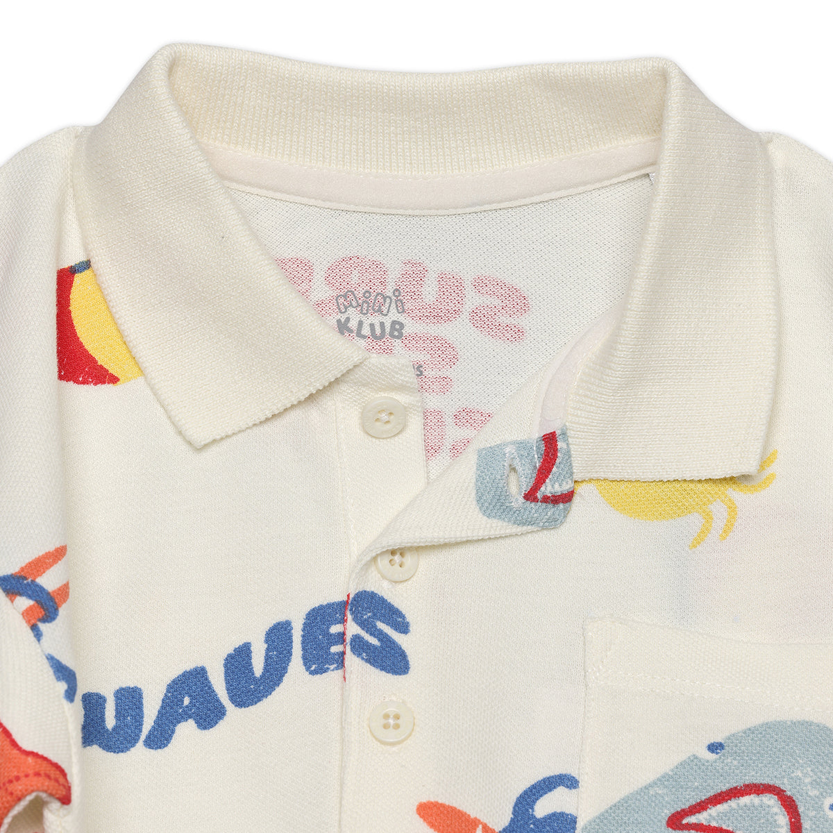 Boys All Over Surf Print Polo and Shorts Set, Cream Multi