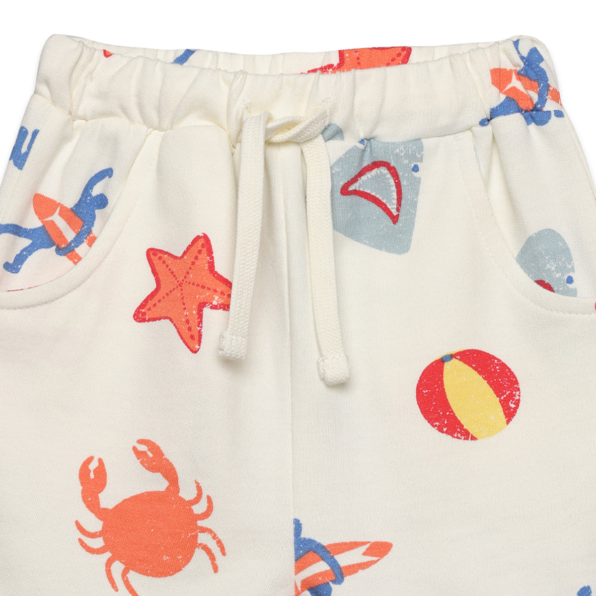 Boys All Over Surf Print Polo and Shorts Set, Cream Multi