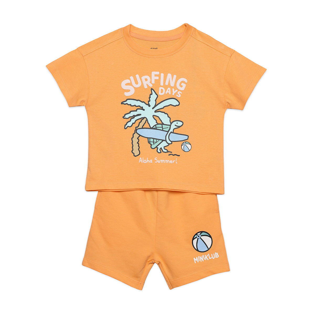 Baby Boys Surf Themed Graphic T-Shirt and Shorts Set, Orange