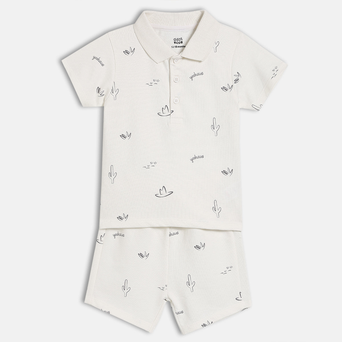 Baby Boys Printed Polo T-shirt and Shorts Set, Off White
