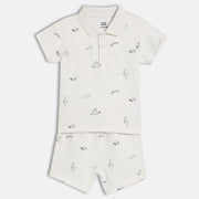 Baby Boys Printed Polo T-shirt and Shorts Set, Off White
