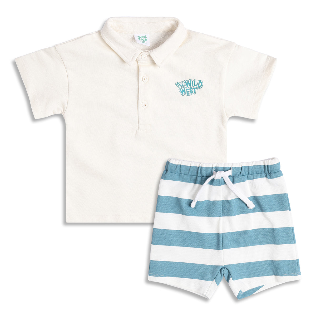Boys Polo T-Shirt And Striped Shorts Set, Off White and Blue