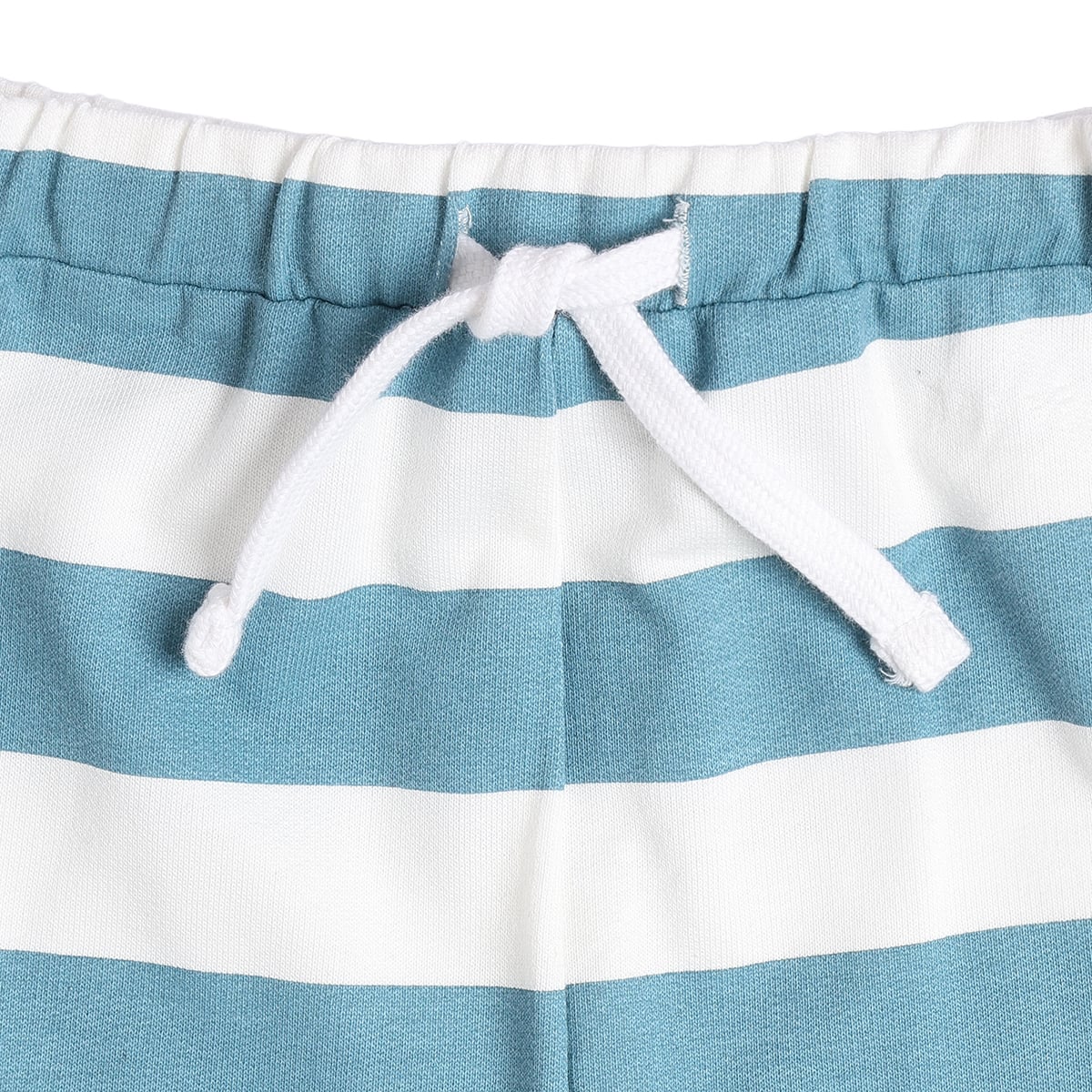 Boys Polo T-Shirt And Striped Shorts Set, Off White and Blue