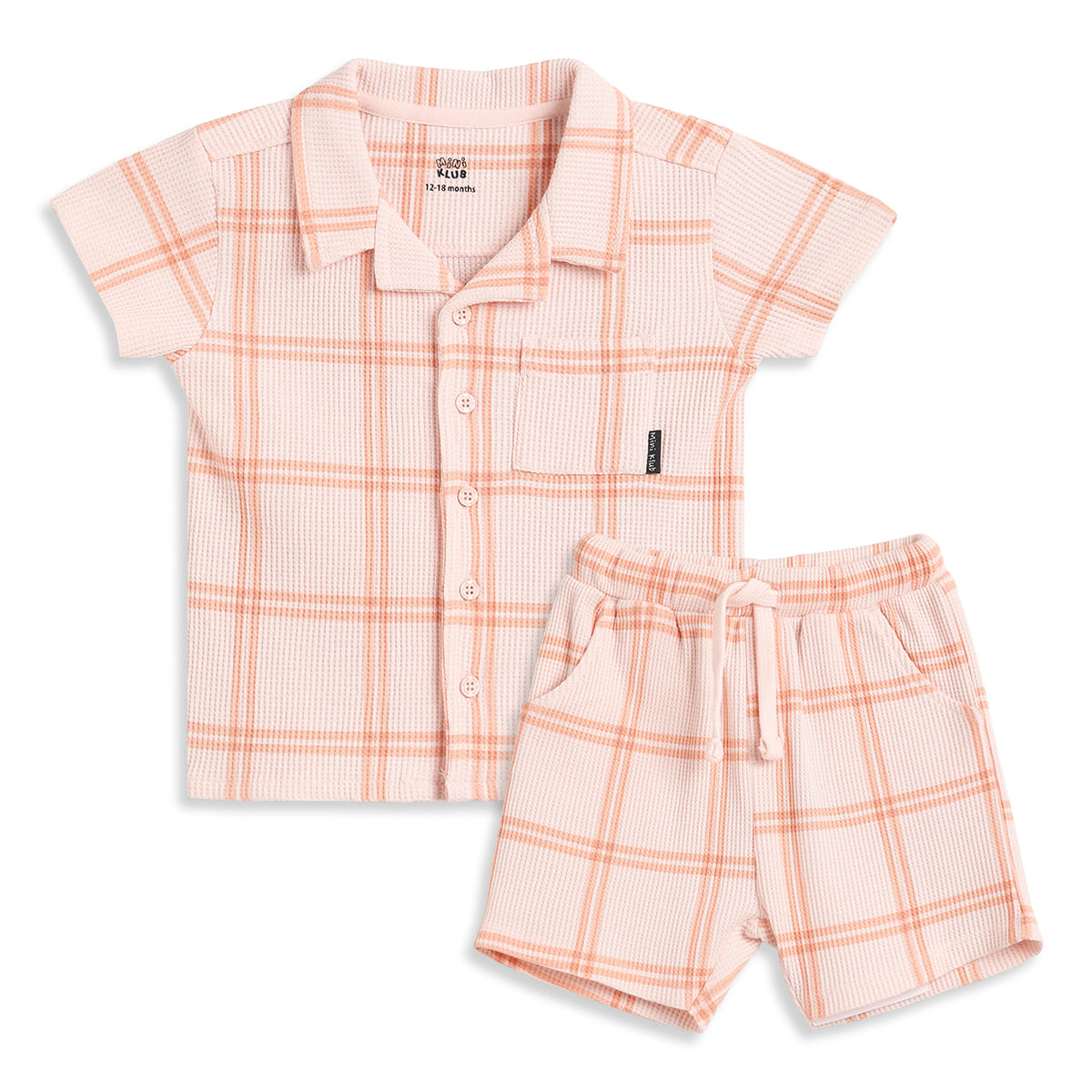 Baby Boys Peach Checked Top and Bottom Set Regular Fit Casual Co-ord Set