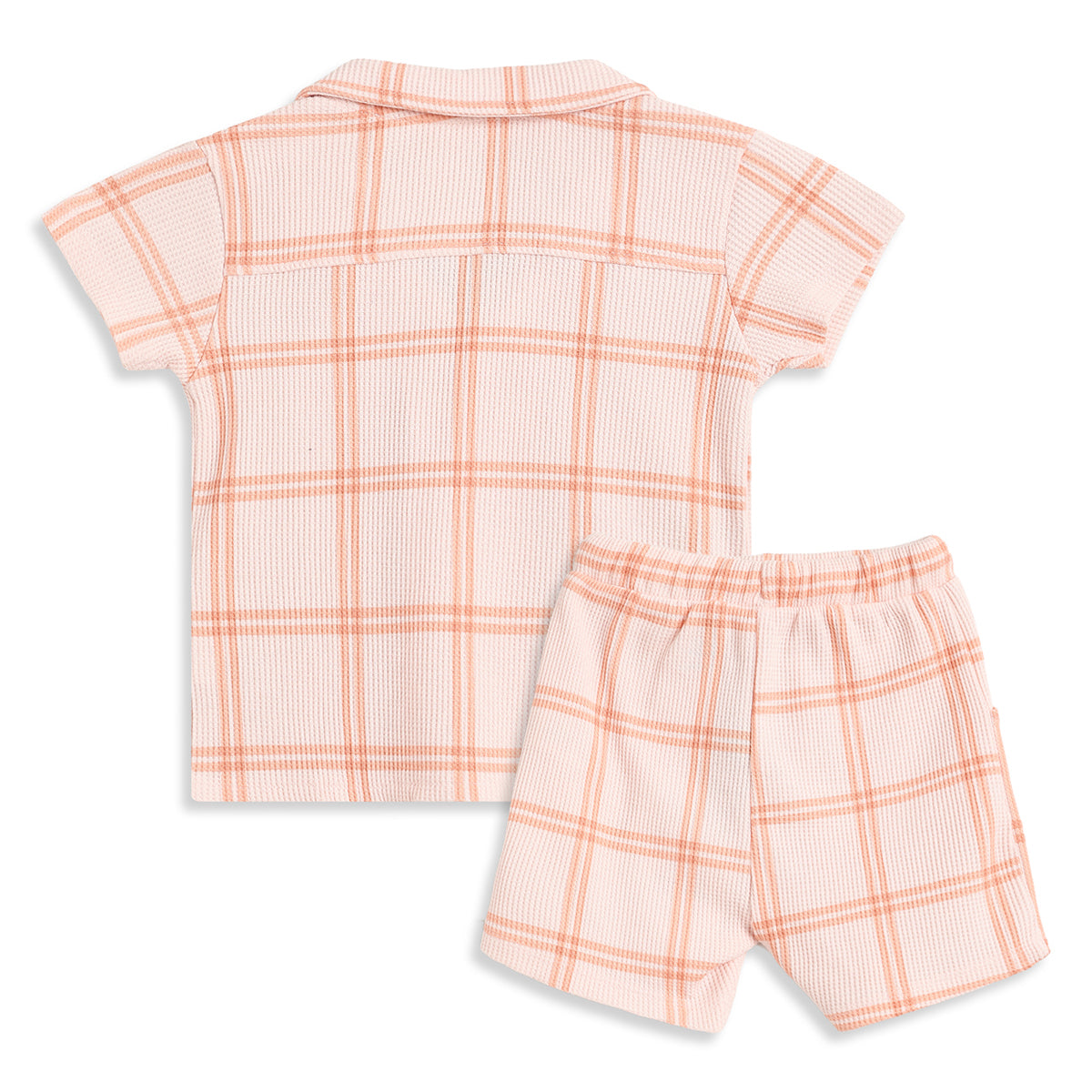 Baby Boys Peach Checked Top and Bottom Set Regular Fit Casual Co-ord Set