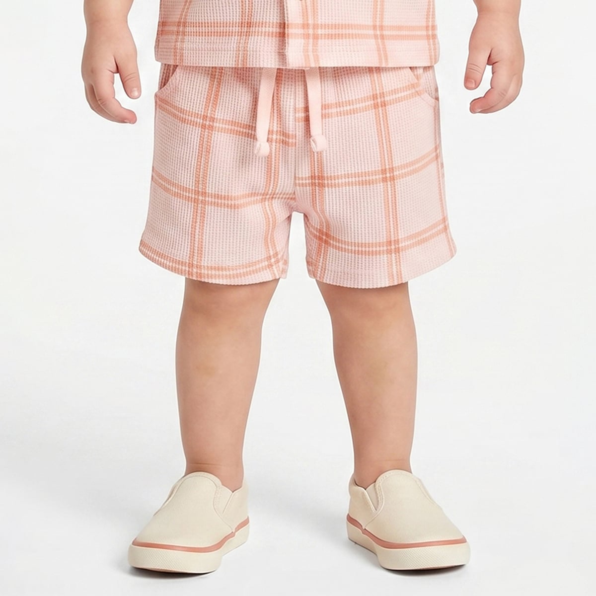 Baby Boys Peach Checked Top and Bottom Set Regular Fit Casual Co-ord Set