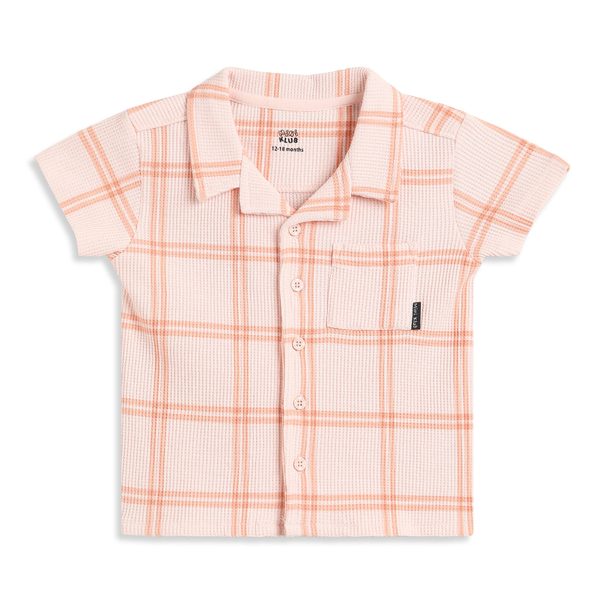 Baby Boys Peach Checked Top and Bottom Set Regular Fit Casual Co-ord Set