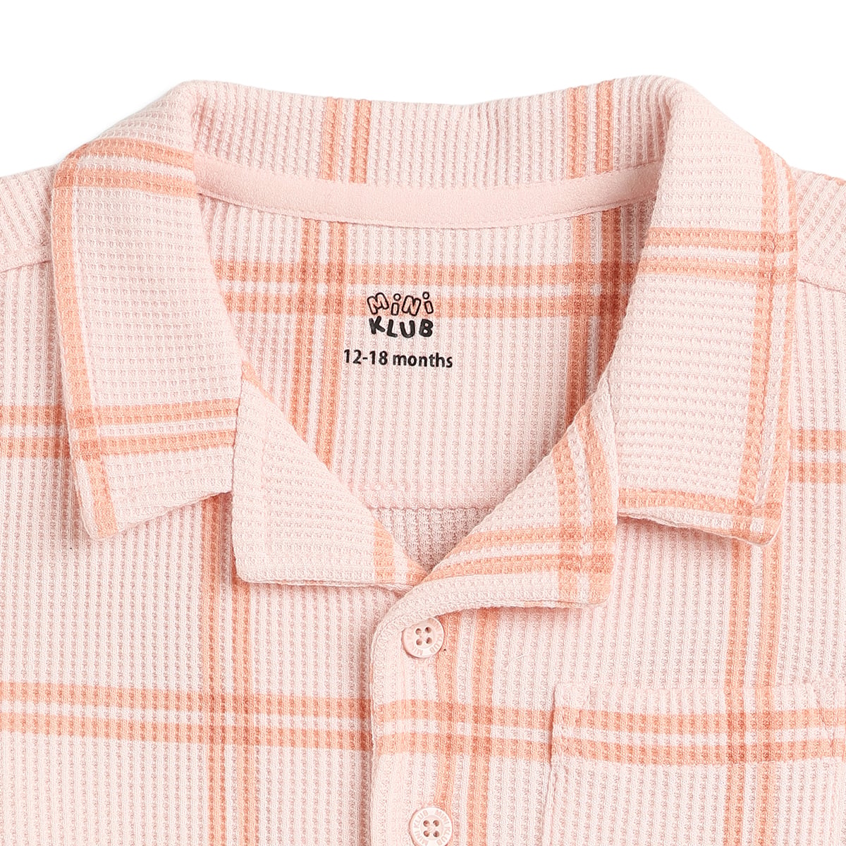 Baby Boys Peach Checked Top and Bottom Set Regular Fit Casual Co-ord Set