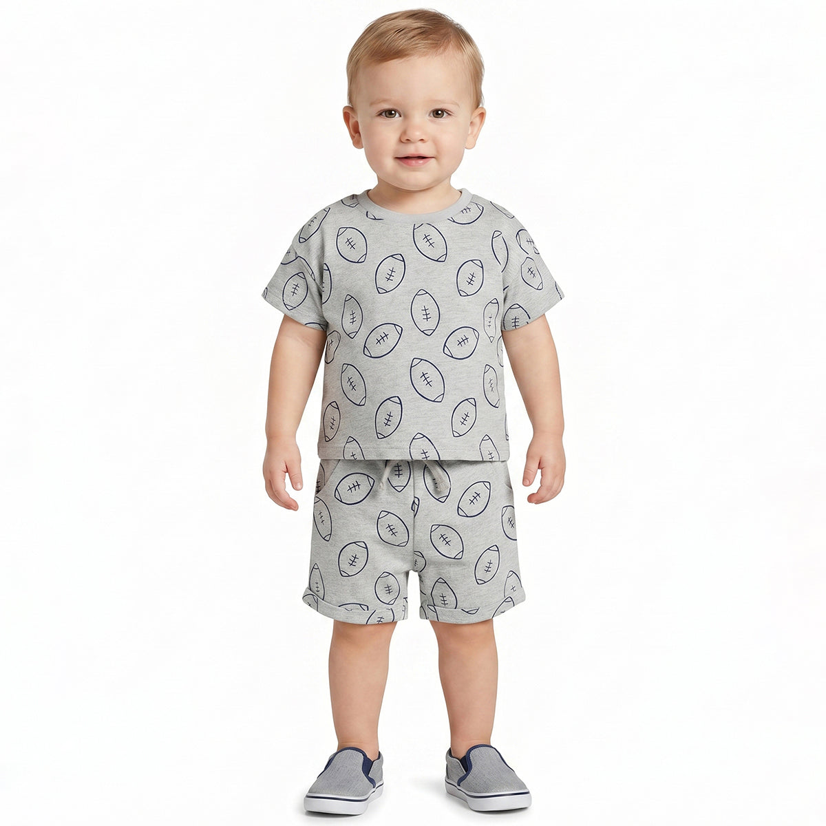 Baby Boys Grey Cotton T-Shirt and Shorts Set Regular Fit Casual Kids Co-ord Set