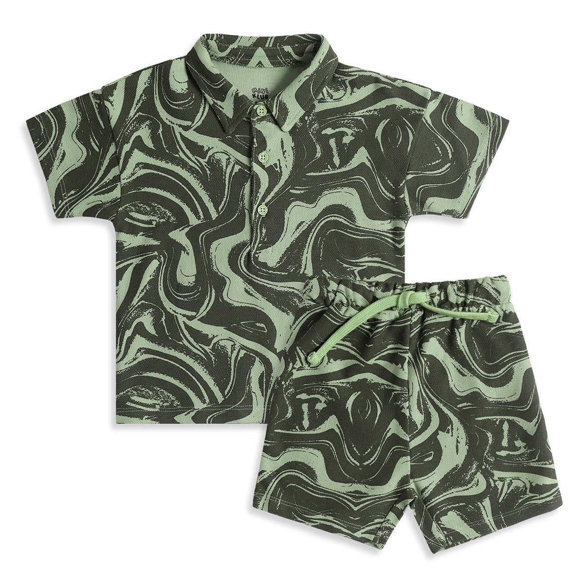 Baby Boys Green Cotton T-Shirt and Shorts Set Regular Fit Casual Kids Set