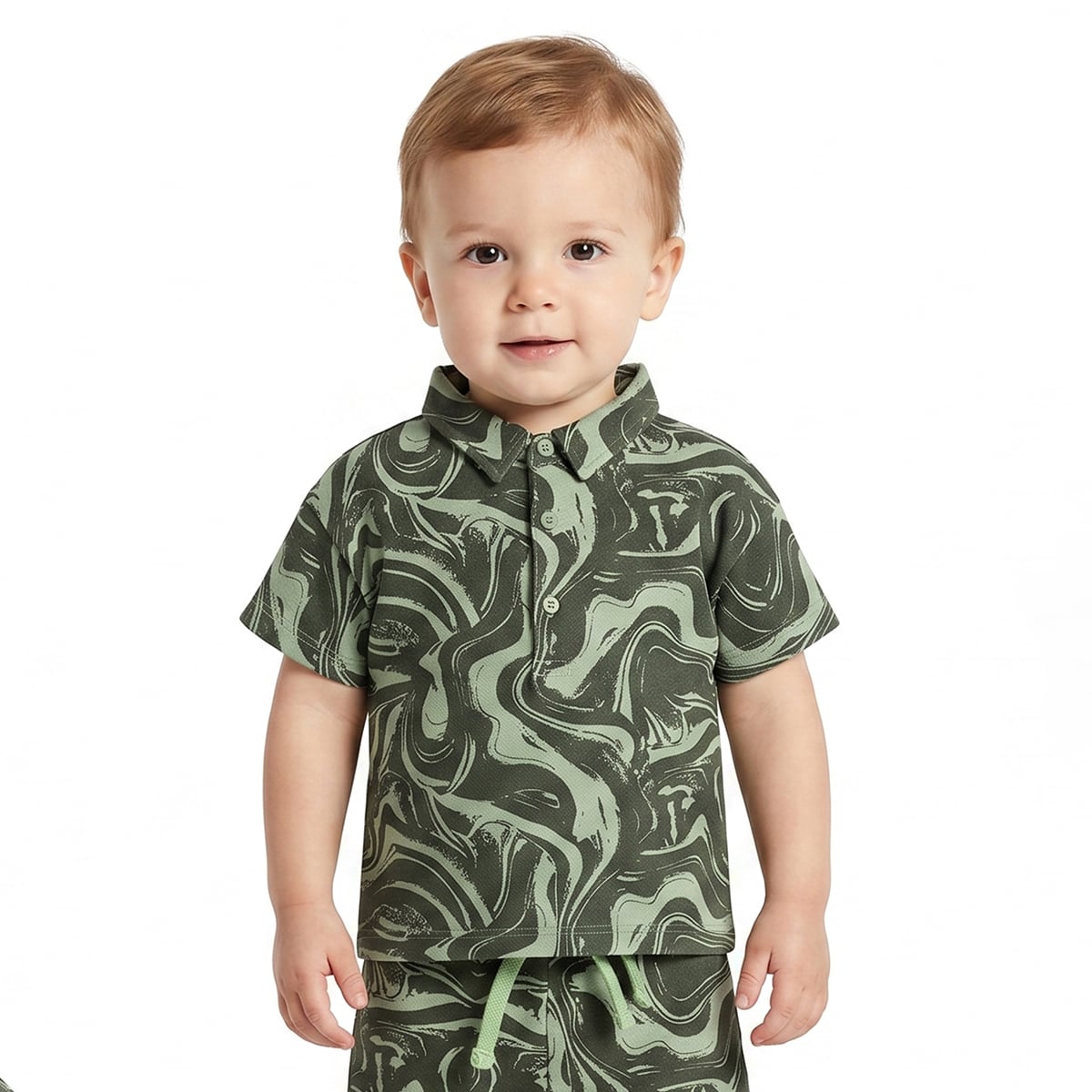 Baby Boys Green Cotton T-Shirt and Shorts Set Regular Fit Casual Kids Set