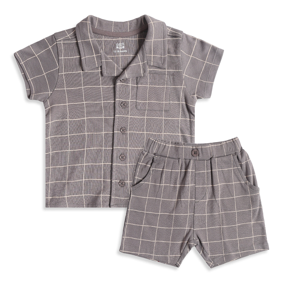 Baby Boys Grey Cotton Shirt and Shorts Set Regular Fit Casual Kids Set