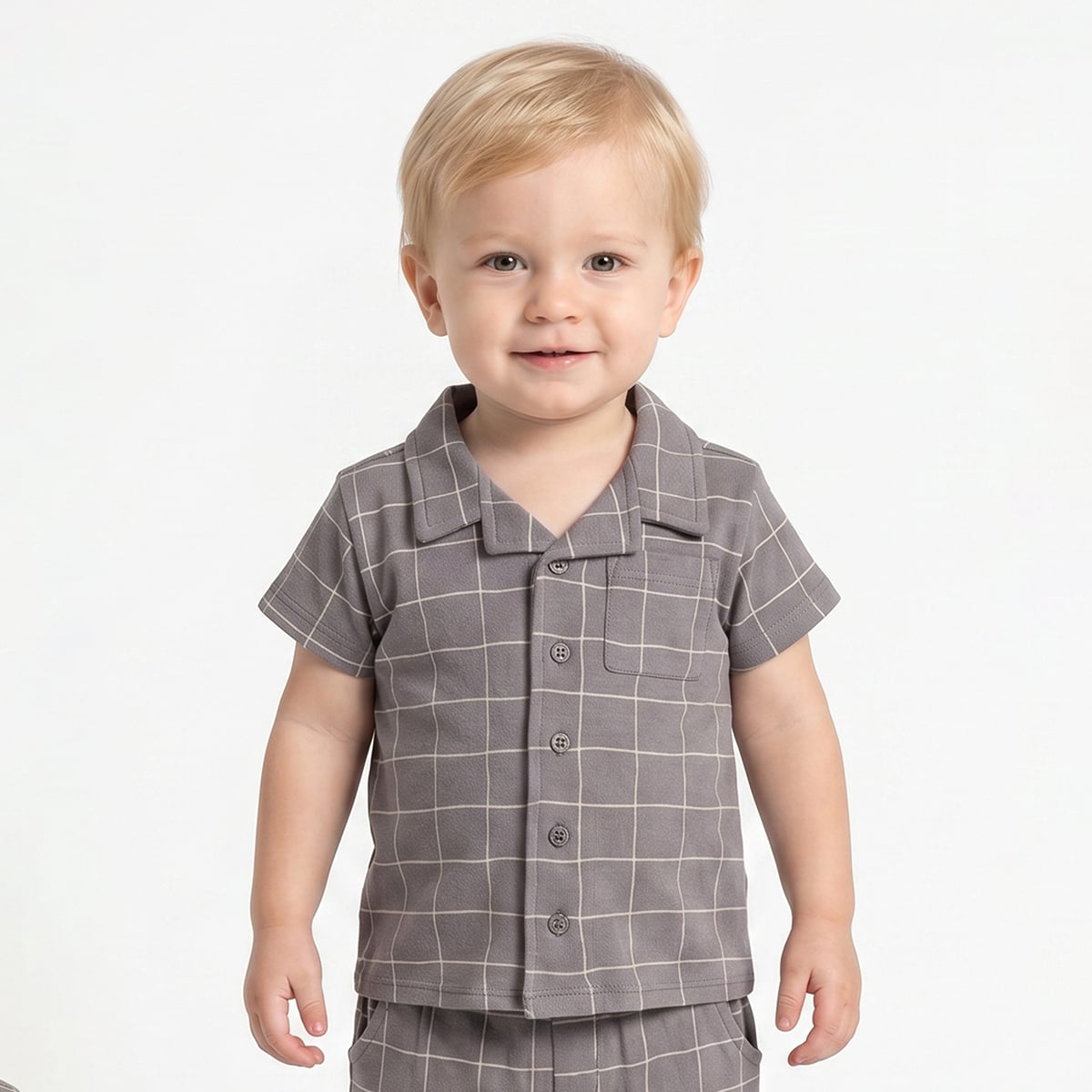 Baby Boys Grey Cotton Shirt and Shorts Set Regular Fit Casual Kids Set