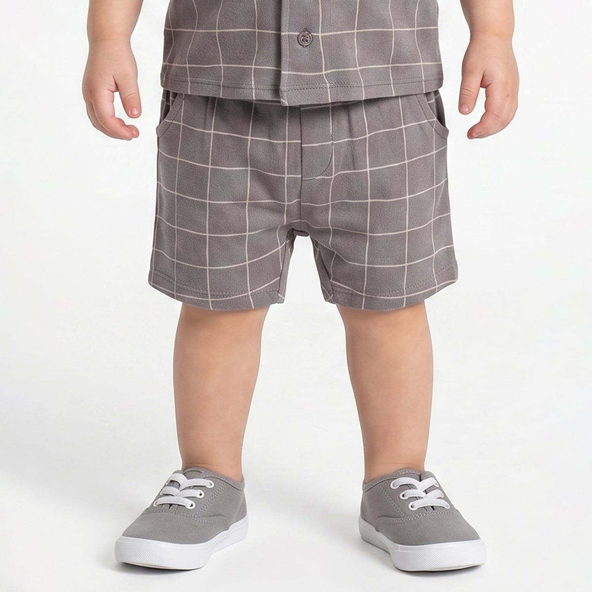 Baby Boys Grey Cotton Shirt and Shorts Set Regular Fit Casual Kids Set