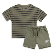 Baby Boys Olive Striped T-Shirt and Shorts Set Regular Fit Casual Co-ord Set