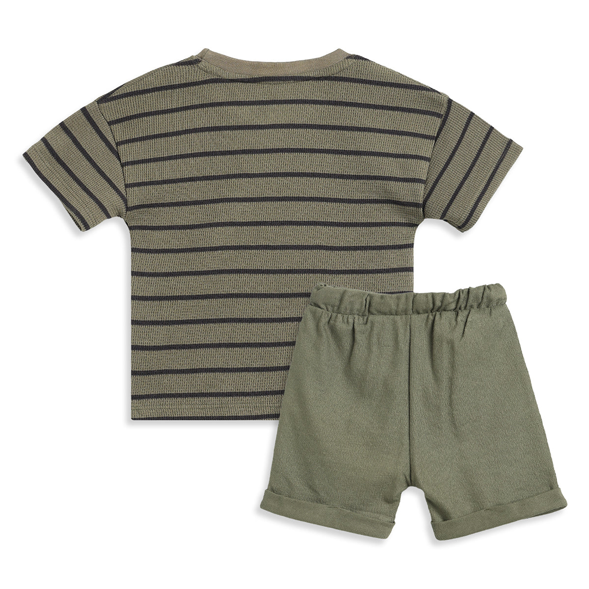 Baby Boys Olive Striped T-Shirt and Shorts Set Regular Fit Casual Co-ord Set