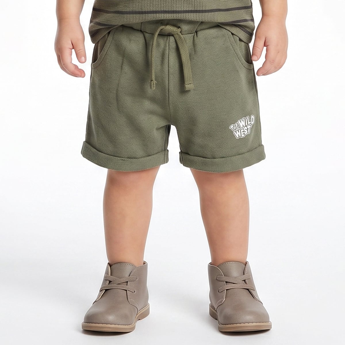 Baby Boys Olive Striped T-Shirt and Shorts Set Regular Fit Casual Co-ord Set