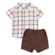 Kids Boys Yellow Checked Cotton Shirt and Shorts Co-ord Set