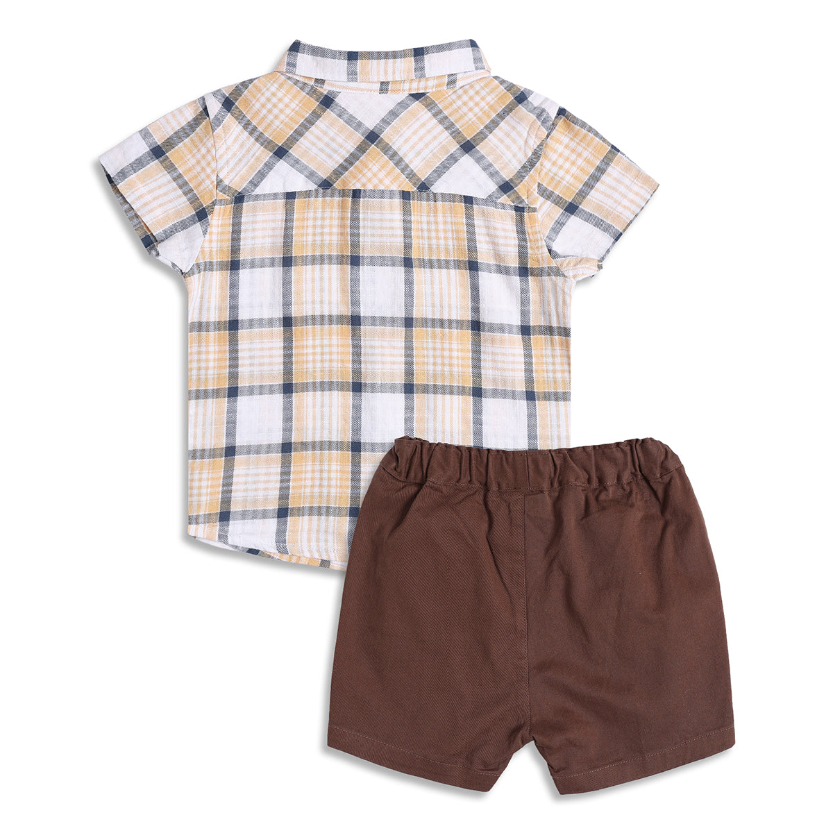 Kids Boys Yellow Checked Cotton Shirt and Shorts Co-ord Set