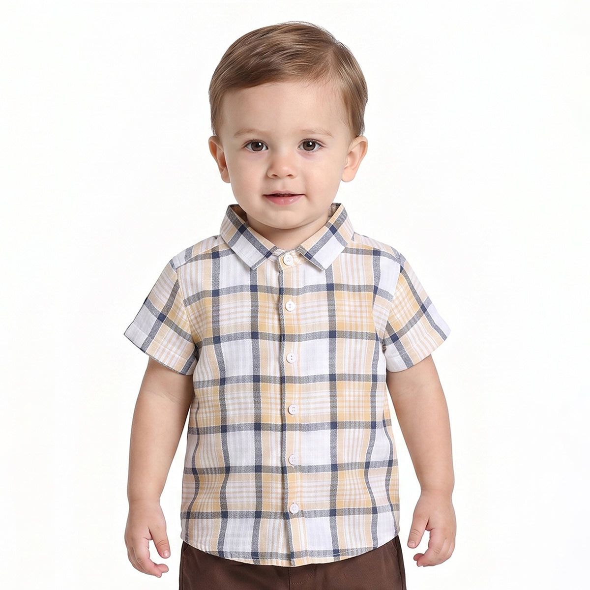 Kids Boys Yellow Checked Cotton Shirt and Shorts Co-ord Set