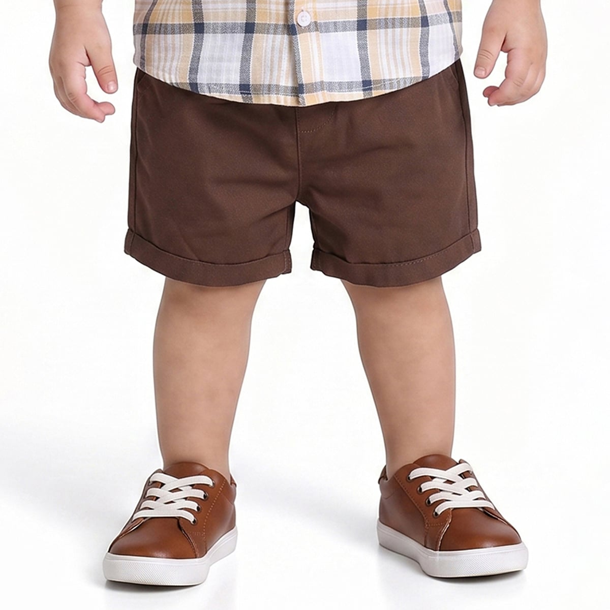 Baby Boys Yellow Checked Cotton Shirt and Shorts Set Regular Fit Casual Kids Co-ord Set