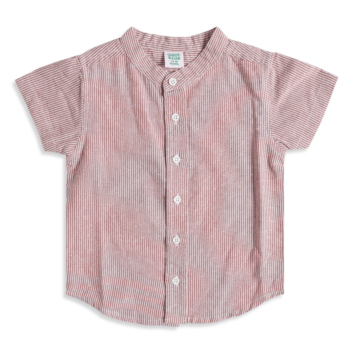 Baby Boys Pink Striped Mandarin Collar Shirt and Brown Shorts Regular Fit Casual Clothing Set