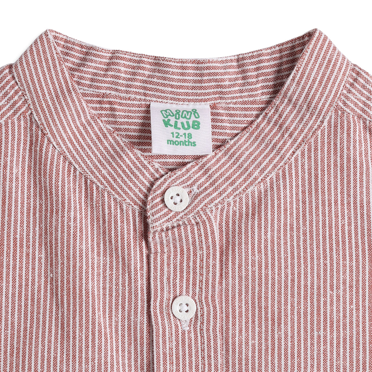 Baby Boys Pink Striped Mandarin Collar Shirt and Brown Shorts Regular Fit Casual Clothing Set