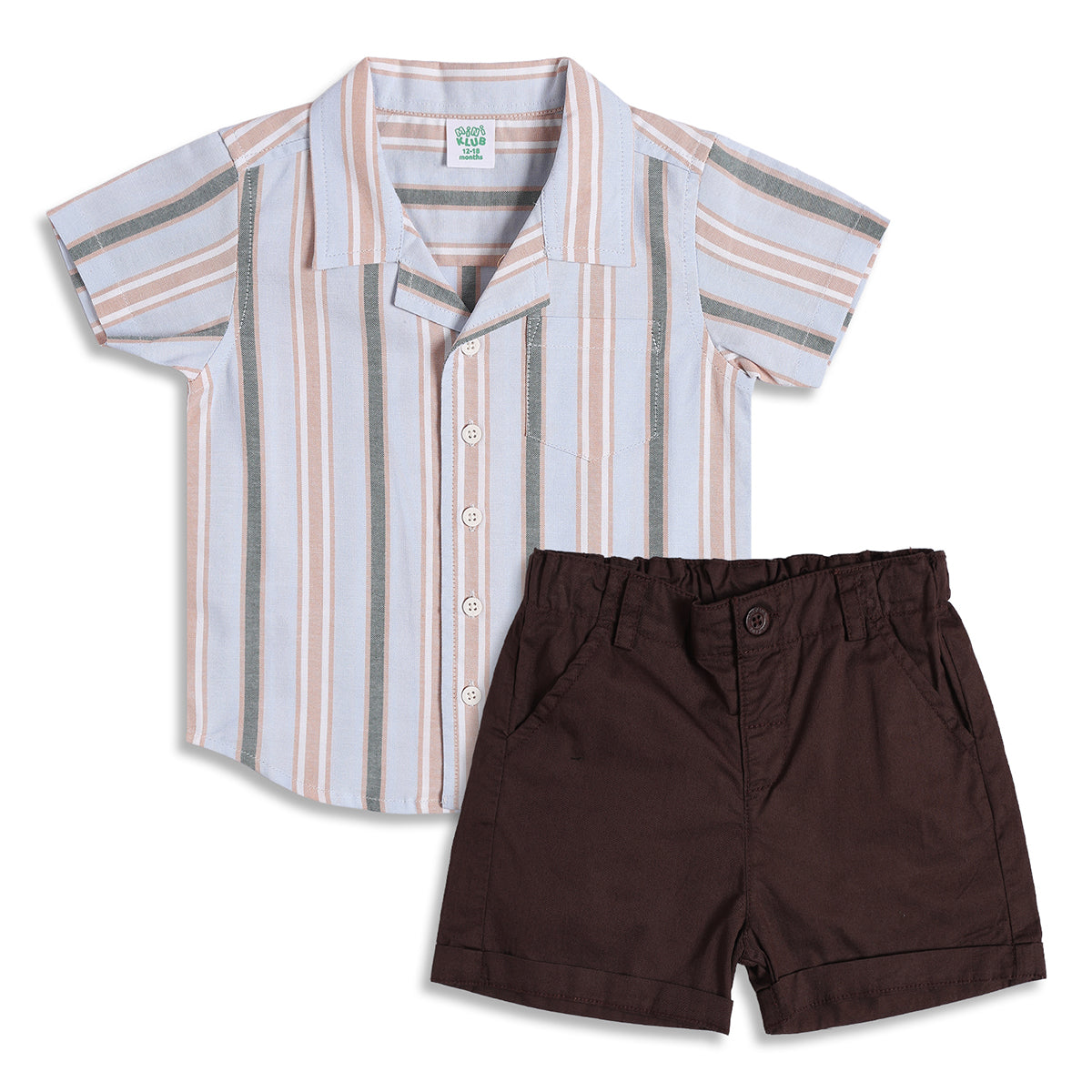 Baby Boys Blue Striped Cotton Shirt and Shorts Set Regular Fit Casual Kids Top and Bottom Set