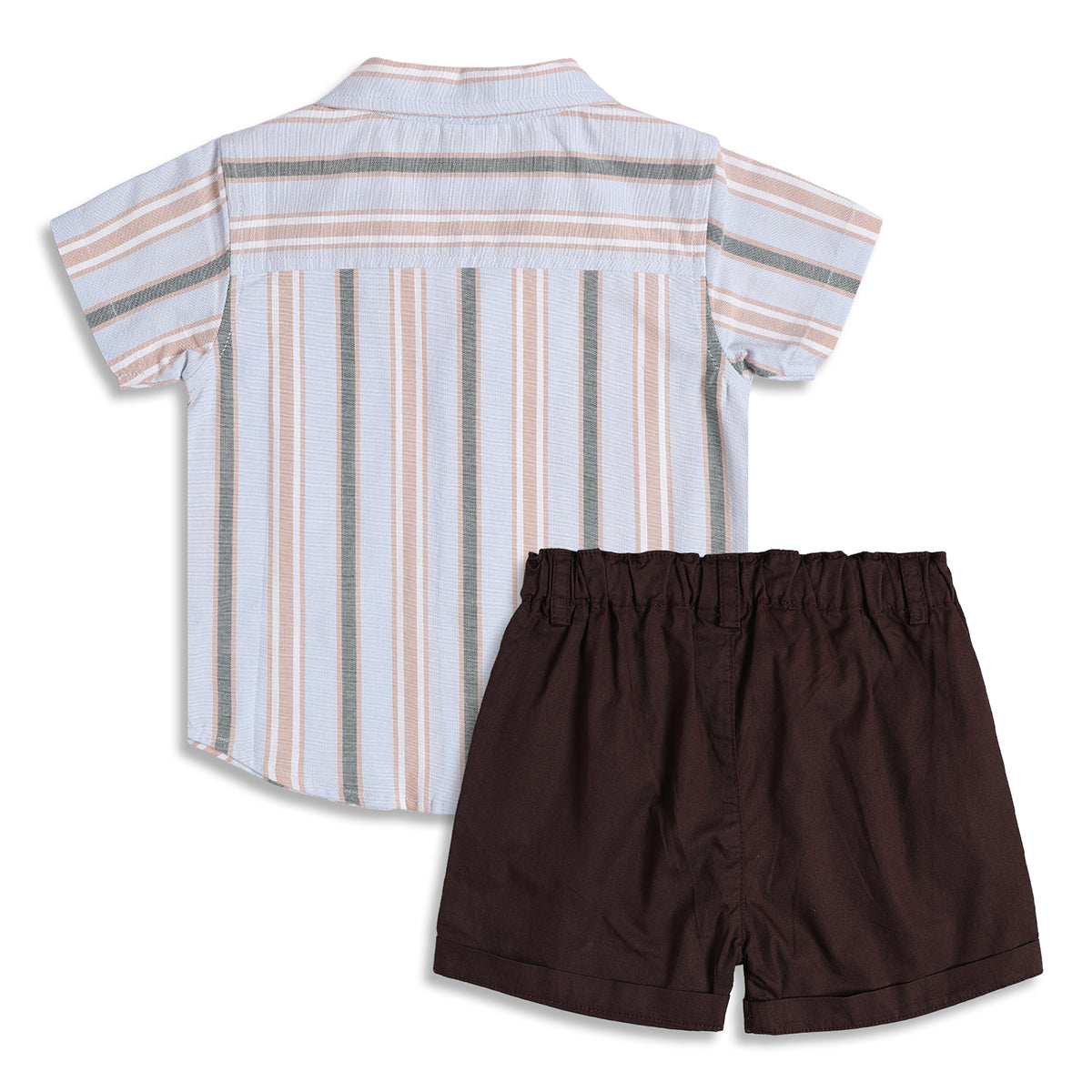 Baby Boys Blue Striped Cotton Shirt and Shorts Set Regular Fit Casual Kids Top and Bottom Set