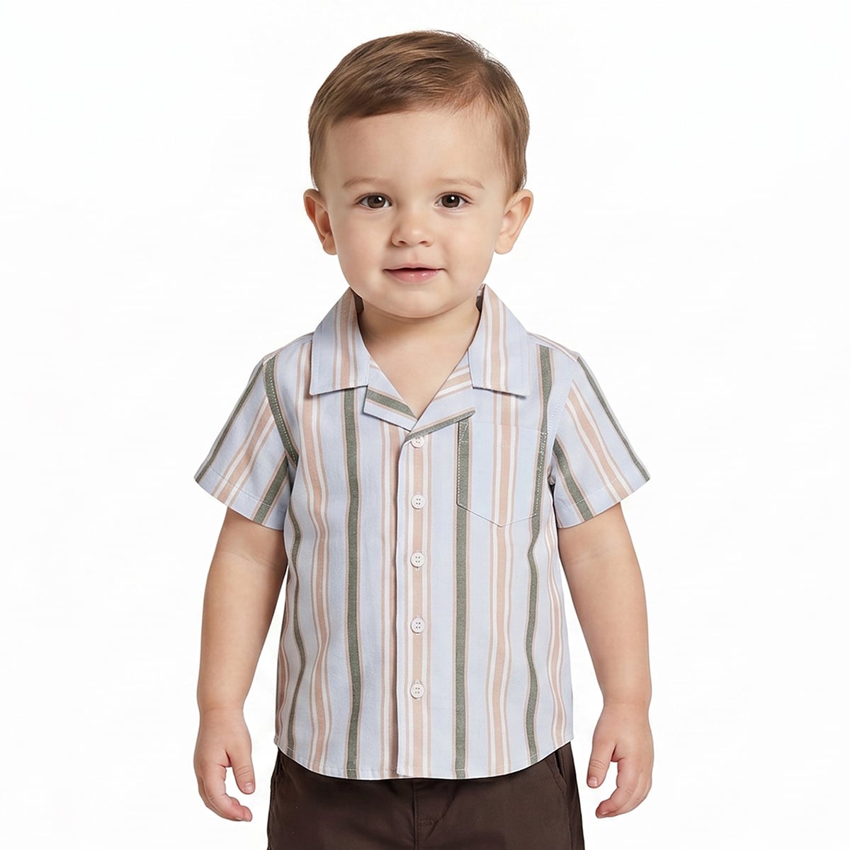 Baby Boys Blue Striped Cotton Shirt and Shorts Set Regular Fit Casual Kids Top and Bottom Set