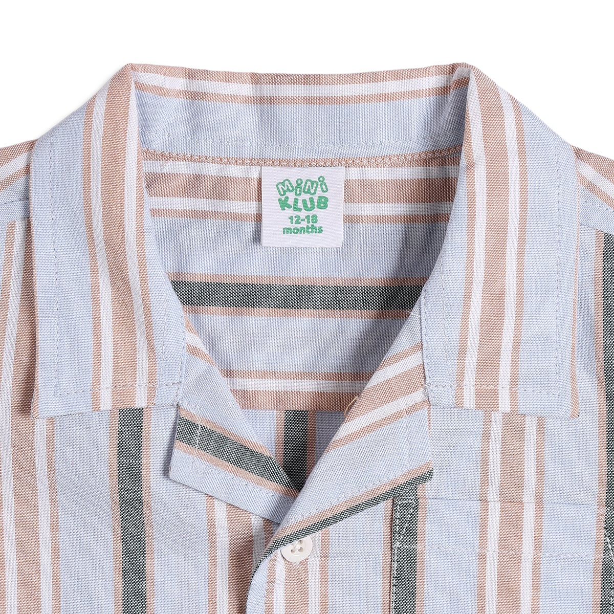 Baby Boys Blue Striped Cotton Shirt and Shorts Set Regular Fit Casual Kids Top and Bottom Set